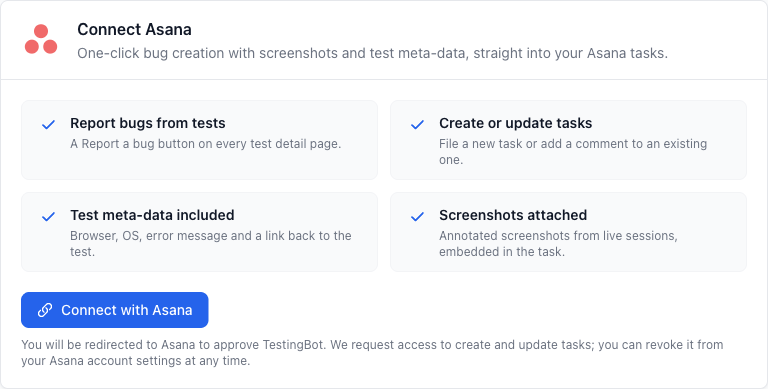 Connect Asana to TestingBot