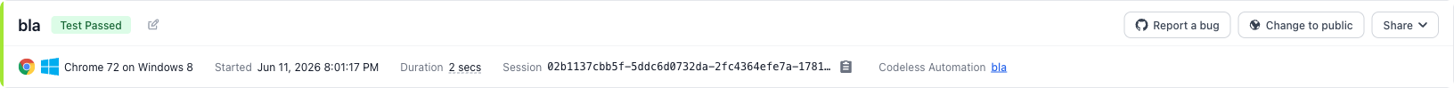 Report a bug button on the test detail page