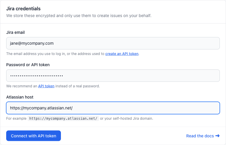 Connect Jira with an API token