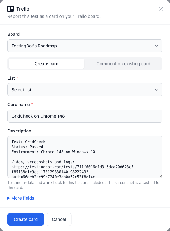 Create a Trello card from a test