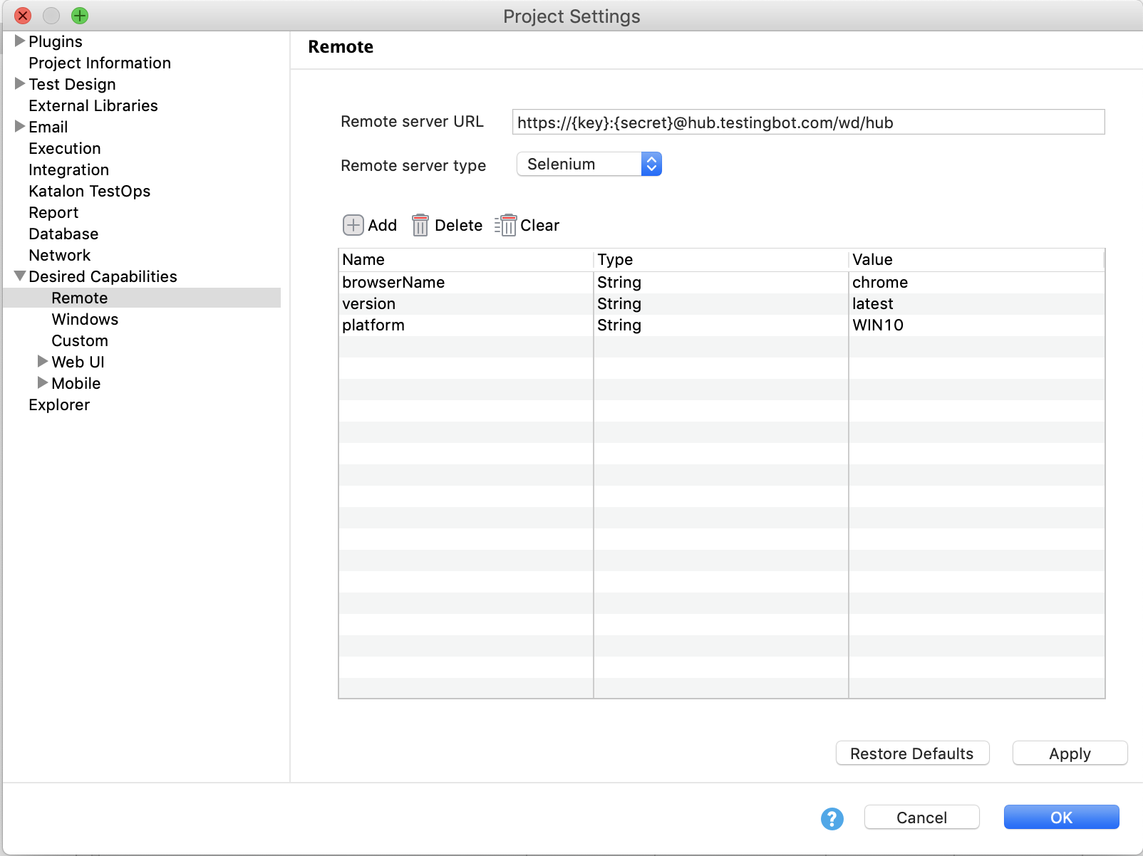 katalon studio with TestingBot