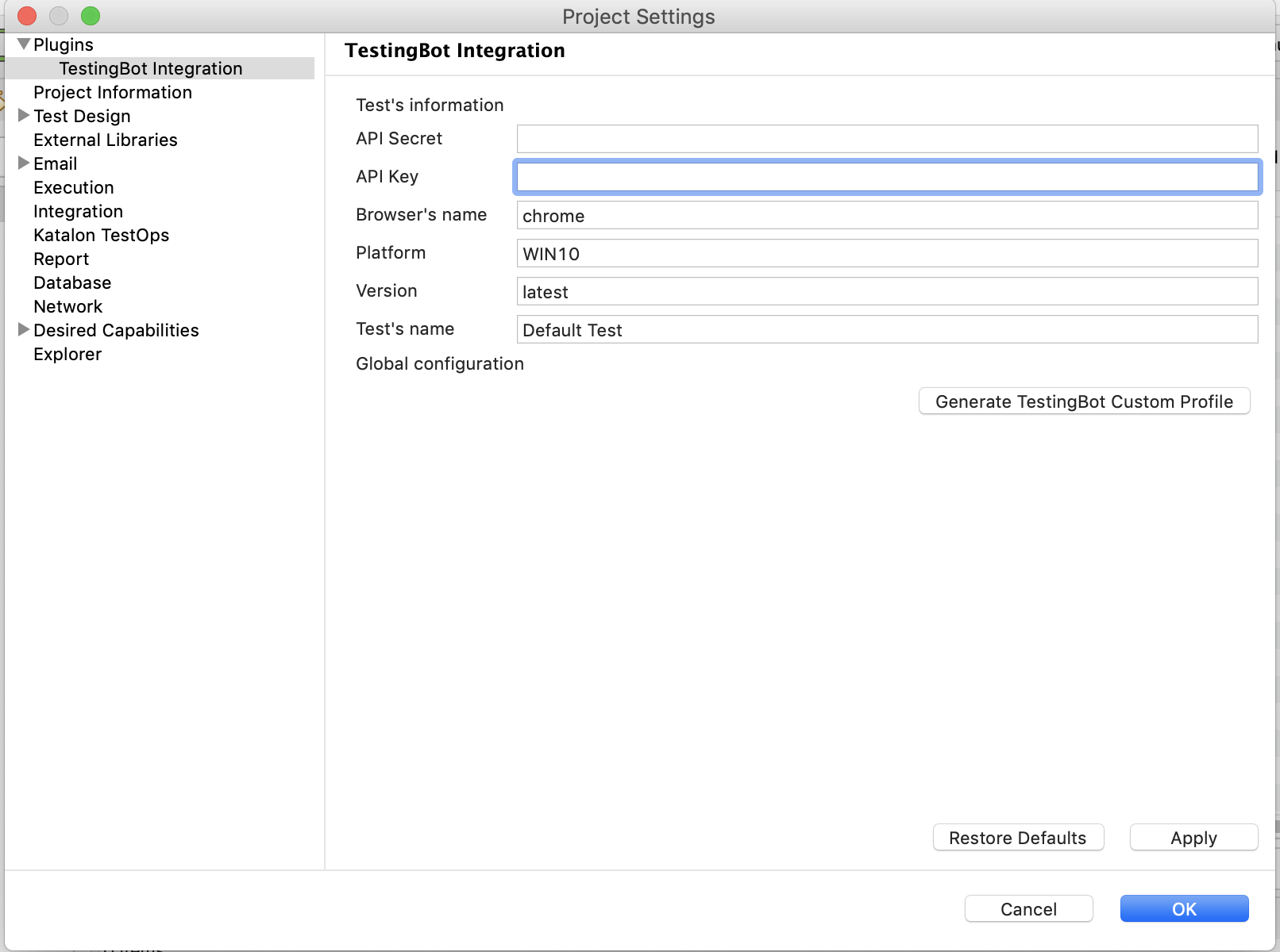 Katalon Studio + TestingBot