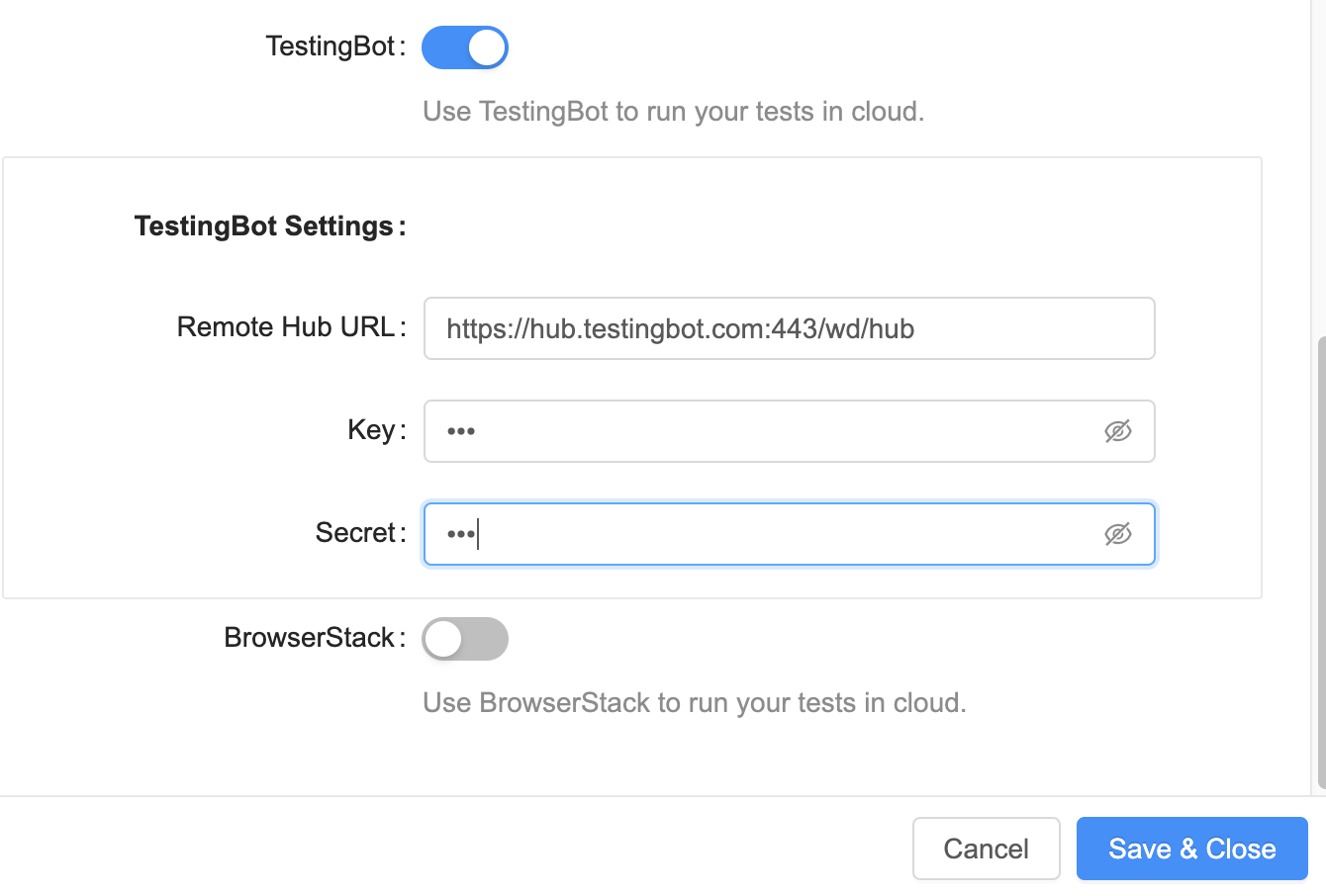 Configuring TestingBot credentials with Oxygen IDE