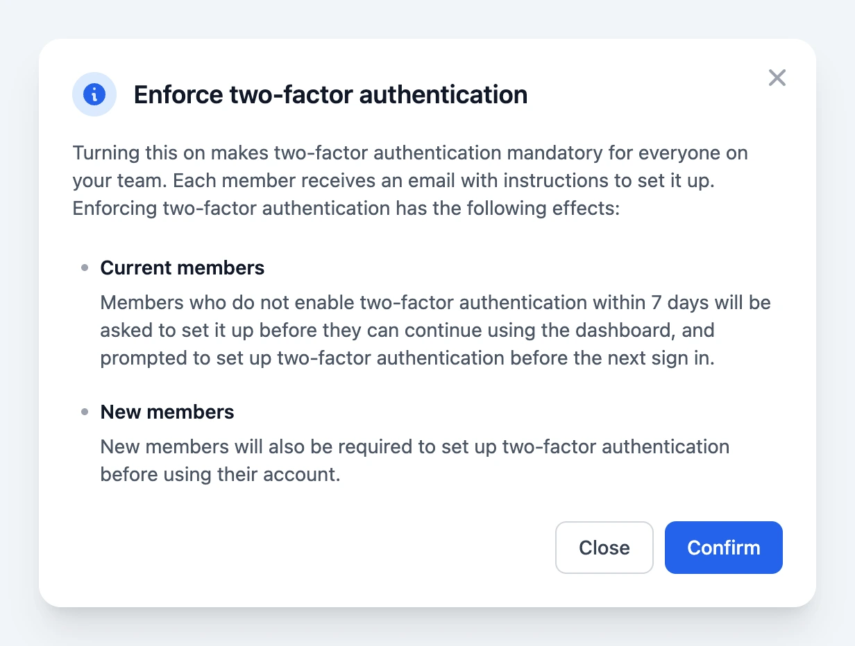 Enforce two-factor authentication confirmation dialog