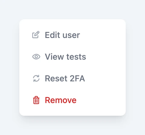 Reset 2FA option in the team member actions menu