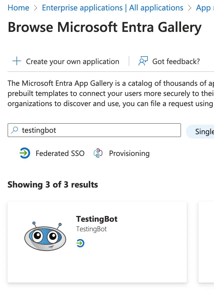 Search for TestingBot Entra App