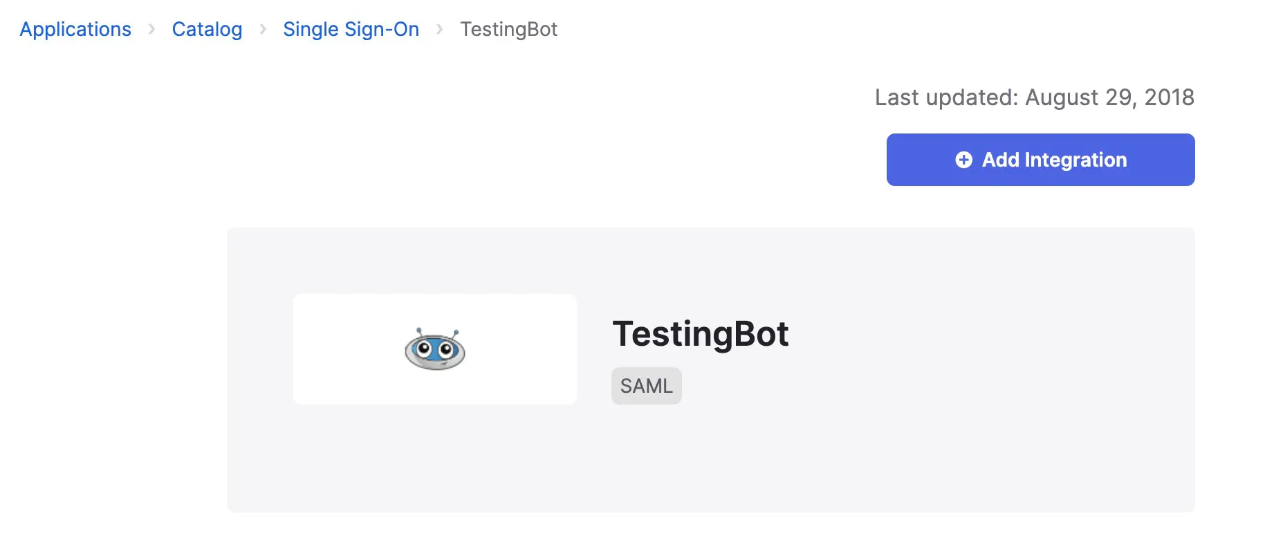 TestingBot SAML App detail page