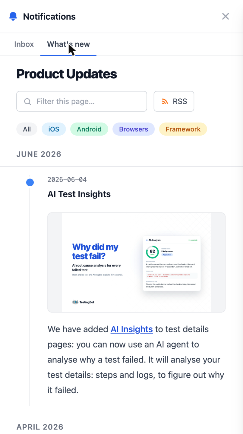 Notifications in the dashboard